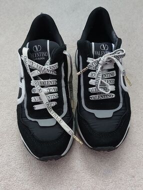 Valentino Garavani Black and White Logo Lace-Up Sneakers